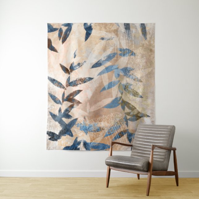 Abstract Layered Leaves - Blue and Neutral Tapestry (In Situ)