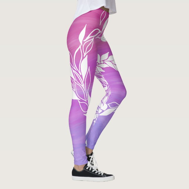 Abstract leaf design on pink background leggings (Right)