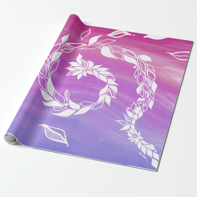 Abstract leaf design on pink background wrapping paper (Unrolled)