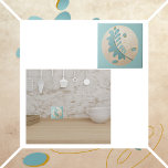 Abstract Leaf in Turquoise and Gold Tile<br><div class="desc">A simple leaf in turquoise and gold on a parchment background. Design leans towards the abstract.</div>