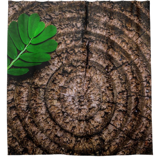 Abstract leaf tree stump green shower curtain (Front)
