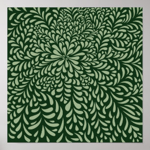 Abstract Leaves and Flowers Dark Green) Print