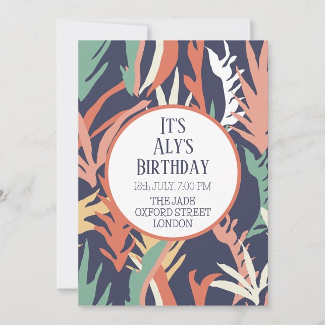  Abstract Leaves Birthday Invitation (Front)