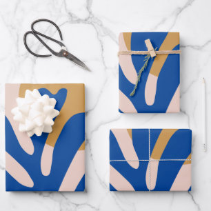 Abstract Leaves Blue Modern Shapes Cut Outs Wrapping Paper Sheet