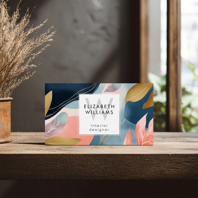 Abstract Leaves Botanicals Monogram Business Cards (Creator Uploaded)