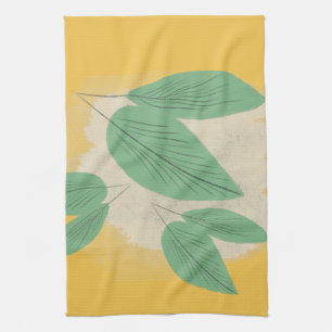 Abstract Leaves Greenery Yellow Illustration Tea Towel