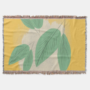 Abstract Leaves Greenery Yellow Illustration Throw Blanket