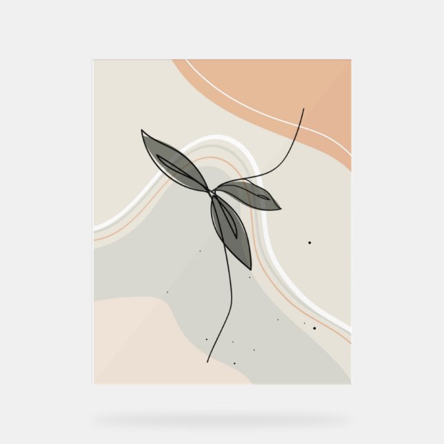 Abstract leaves line art background acrylic sign (Front)