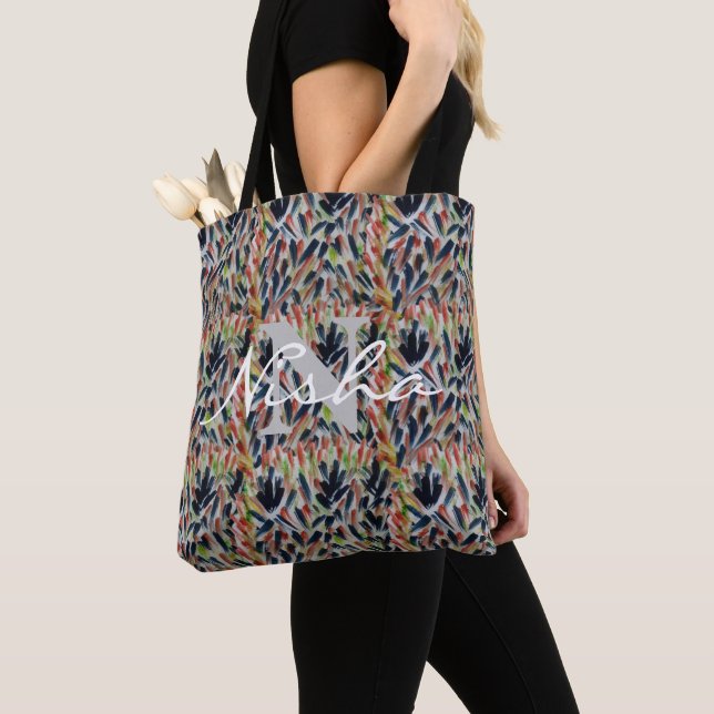 Abstract Leaves Monogram Tote Bag (Close Up)