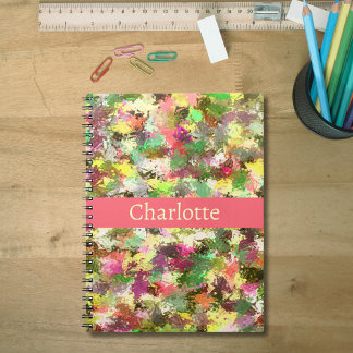 Abstract Leaves Paint Splatter Autumn Colour Name Notebook