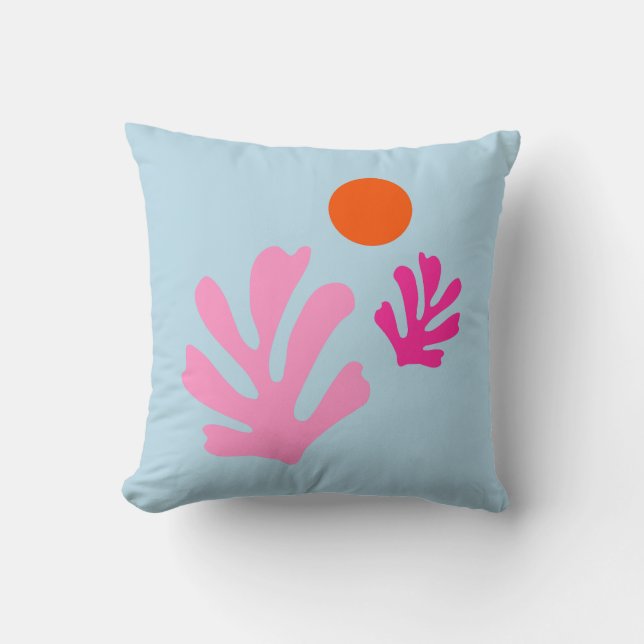 Abstract Leaves Pink And Blue Shapes Cut Outs Cushion (Front)