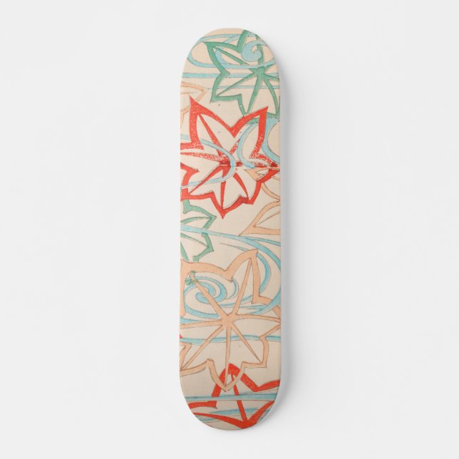 Abstract Leaves Print Vintage Japanese Pattern Skateboard (Front)