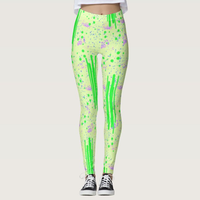 Abstract Leggings Design in Yellow, Green & Purple (Front)