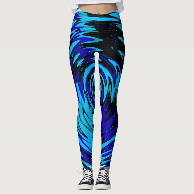 Abstract Leggings with Swirls in Blue Black White (Front)
