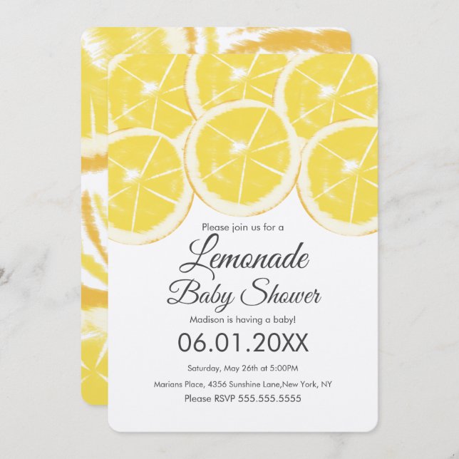 Abstract Lemon Citrus Lemonade Baby Shower Kraft Invitation (Front/Back)