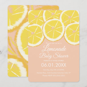 Abstract Lemon Citrus Lemonade Pink Baby Shower In Invitation