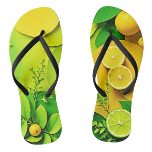 Abstract Lemon Lime Nature Art Flip Flops