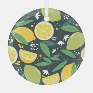 Abstract Lemon: Modern Art Seamless. Glass Tree Decoration