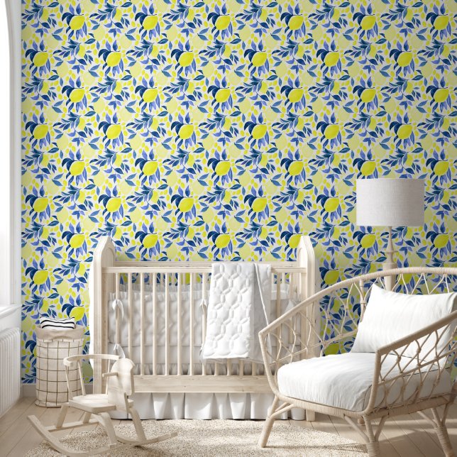 Abstract Lemon Watercolor print Wallpaper (Kids)