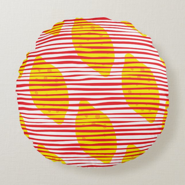 Abstract lemon with leaf seamless pattern. Hand dr Round Cushion (Front)
