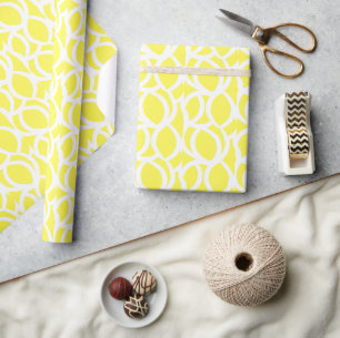 Abstract Lemon Yellow and White Line Pattern Wrapping Paper