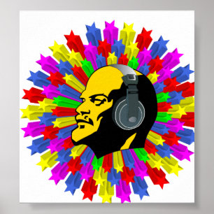 Abstract Lenin Head in Star Circle Poster