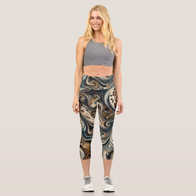 Abstract Leopard Print Swirl Capri Leggings (Front)