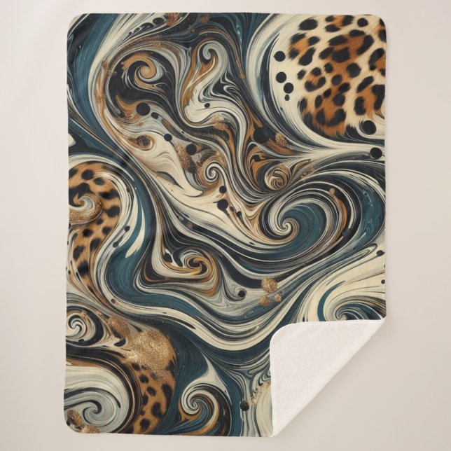 Abstract Leopard Print Swirl Sherpa Blanket (Front)
