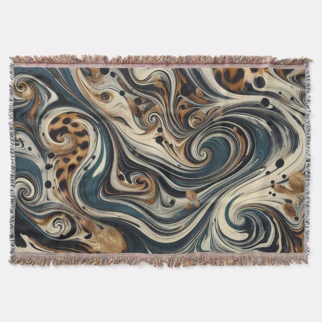Abstract Leopard Print Swirl Throw Blanket (Front)