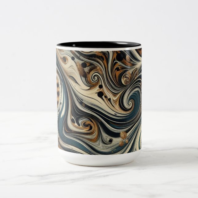 Abstract Leopard Print Swirl Two-Tone Coffee Mug (Center)