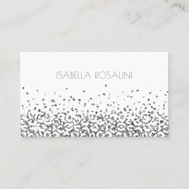 Abstract Leopard Silver Animal Print Personalised Business Card (Front)