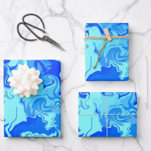 Abstract Light and Dark Blue Fluid Art Wrapping Paper Sheet