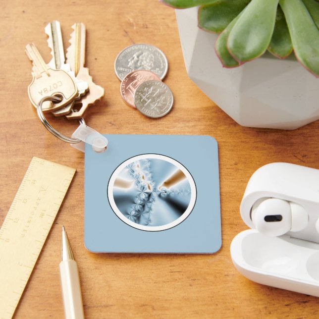 Abstract Light Blue Fractal Keychain (Desk)