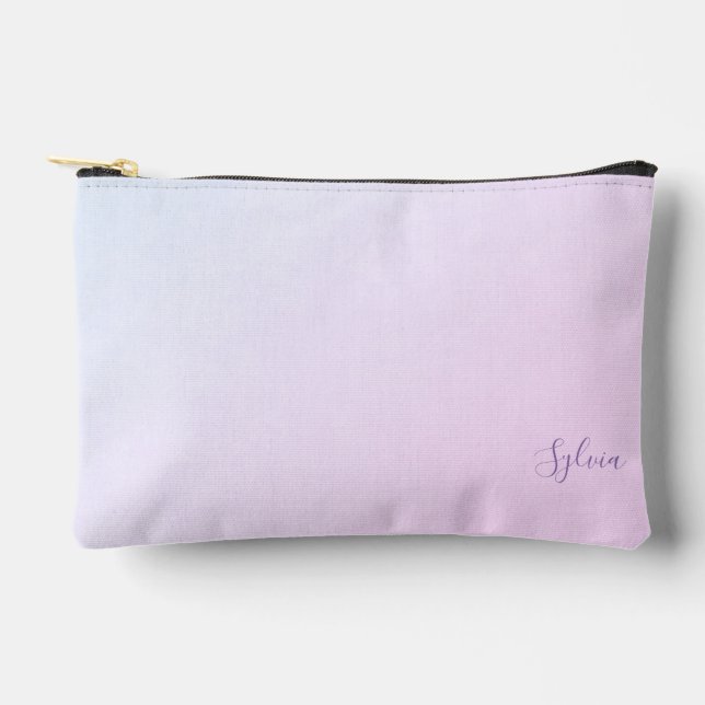 Abstract Light Blue to Pink Ombré Grunge with Name Accessory Pouch (Front)