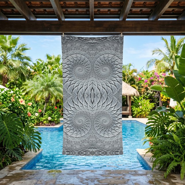 Abstract Light Grey Spiral Fractal  Beach Towel (Creator Uploaded)