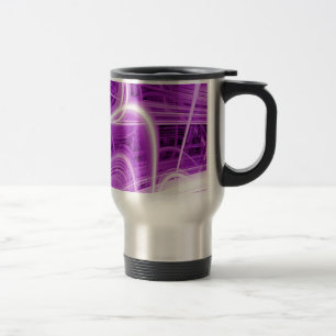 Abstract light trails on a purple background travel mug