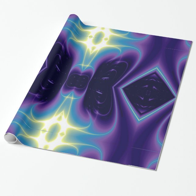 ABSTRACT LIGHT WAVES AND SWIRLS,blue,purple,yellow Wrapping Paper (Unrolled)