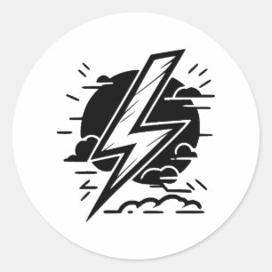 Abstract Lightning Art in BW Classic Round Sticker