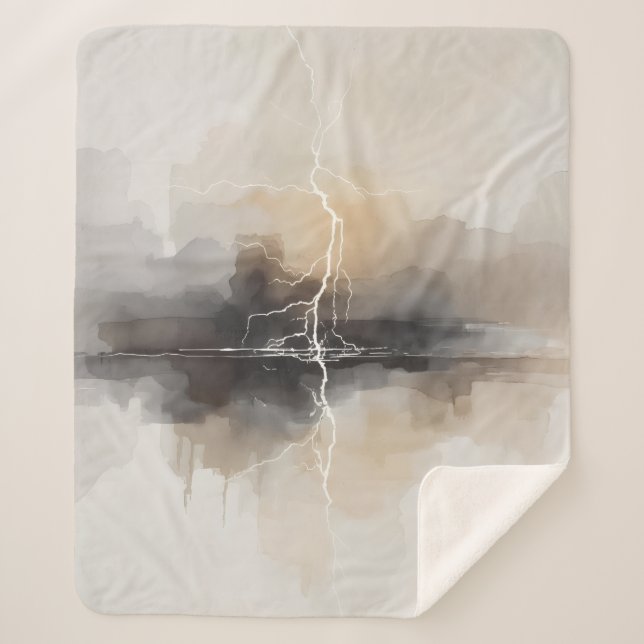 Abstract Lightning in Neutrals Print Sherpa Blanket (Front)