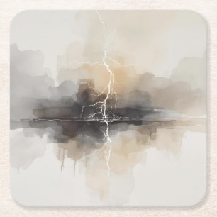 Abstract Lightning in Neutrals Print Square Paper Coaster