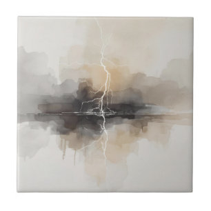 Abstract Lightning in Neutrals Print Tile