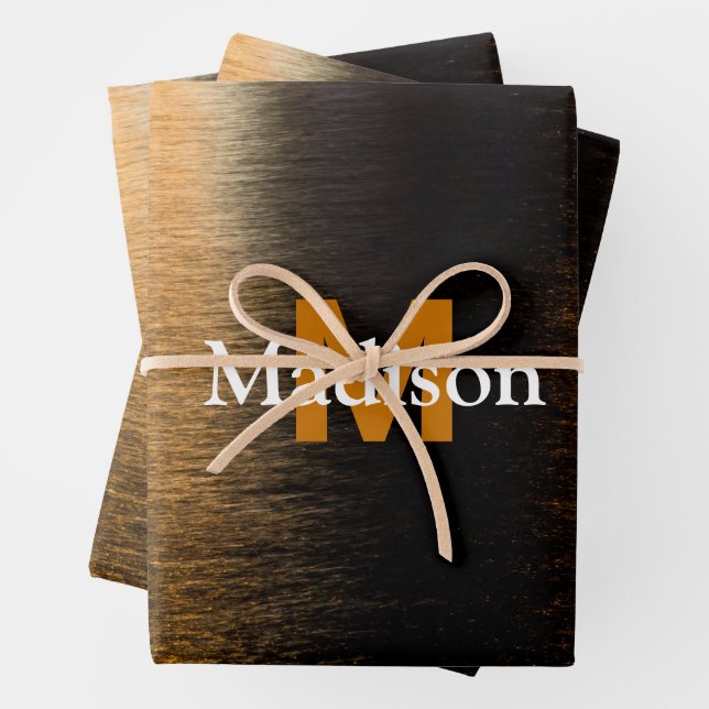 Abstract lights sea shiny bronzed Monogram Wrapping Paper Sheet (In situ)