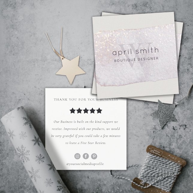 Abstract Lilac Brush Stoke Monogram Review Request Square Business Card (Creator Uploaded)