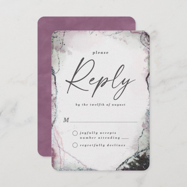 Abstract Lilac Purple Wedding RSVP Reply Card (Front/Back)