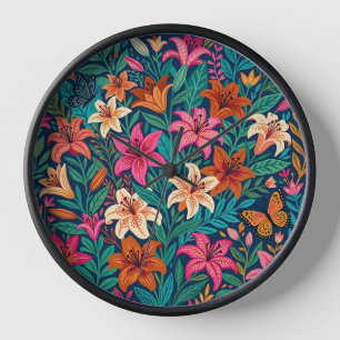 Abstract Lilies Butterflies Garden Art Clocks