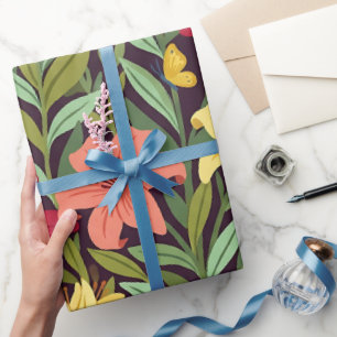 Abstract Lilies Butterflies Wrapping Paper