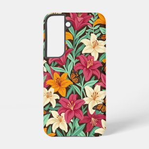 Abstract Lilies Garden Butterflies Samsung Cases