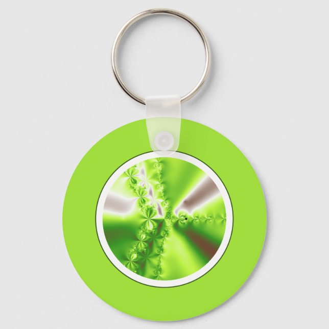 Abstract Lime Green Fractal Key Ring (Front)