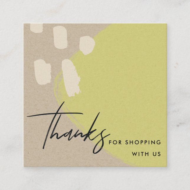 ABSTRACT LIME GREEN KRAFT SCANDI THANK YOU LOGO SQUARE BUSINESS CARD (Front)