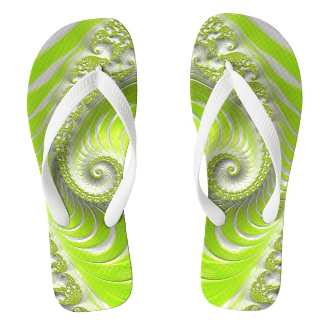 Abstract Lime Green Spiral Fractal Flip Flops (Footbed)